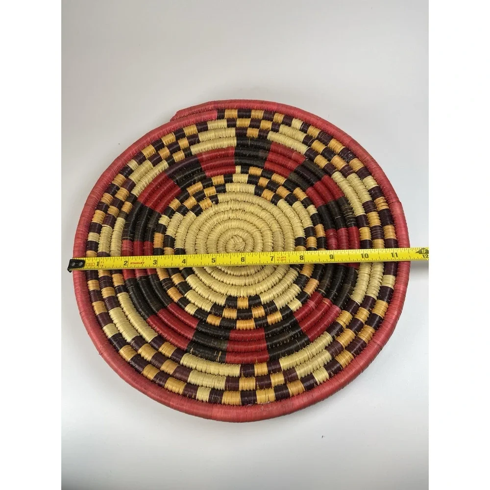 Handmade Colorful Round‎ Sweetgrass Coiled Basket Wall Table Decor Tray  11-12